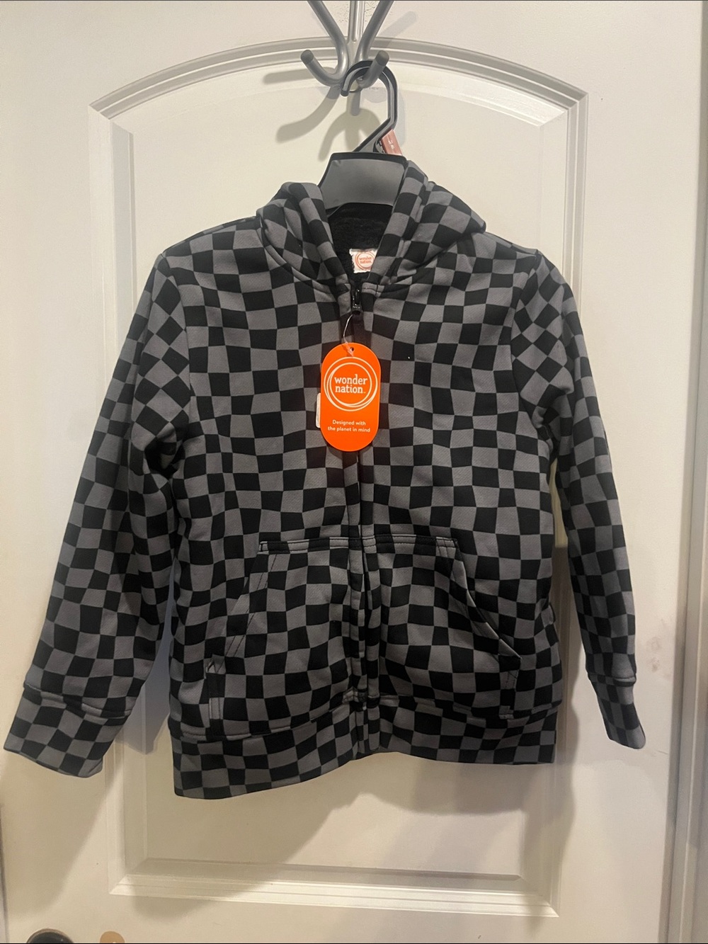 wonder nation Black & Gray Checkered Zip Hoodie